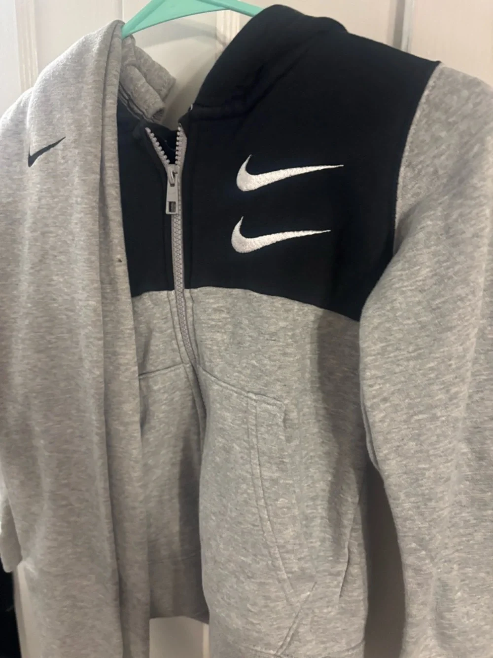 Nike Grey and Black Zip Hoodie with White Swooshes - Picture 3 of 8